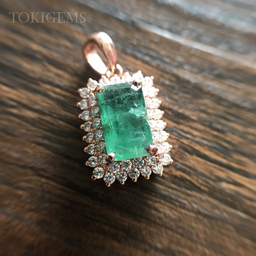 MẶT DÂY VÀNG HỒNG ĐÁ CHỦ NGỌC LỤC BẢO (EMERALD) 